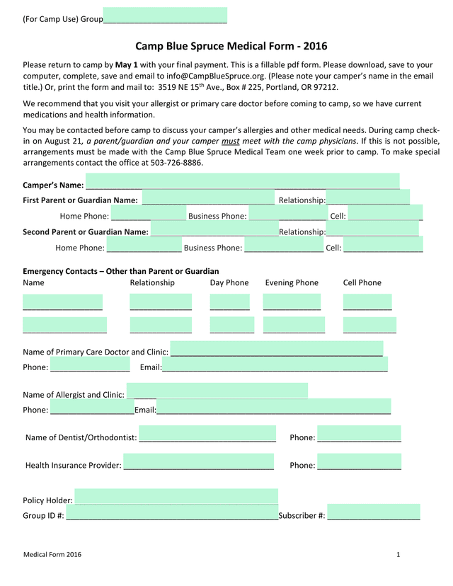 Camp Blue Spruce Medical Form   2016 screenshot