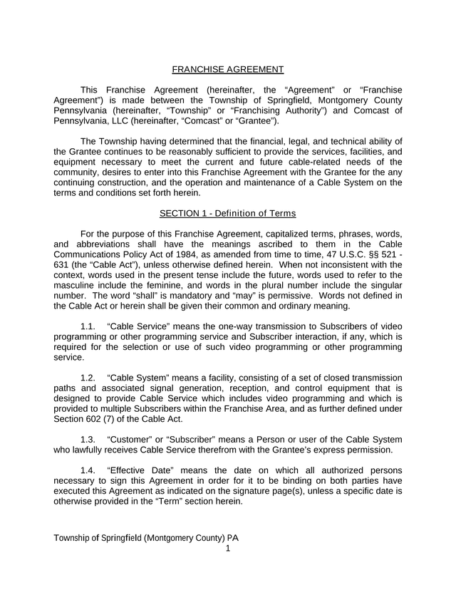 Franchise Agreement screenshot