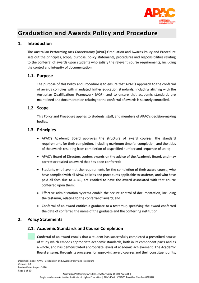 Graduation And Awards Policy And Procedure screenshot