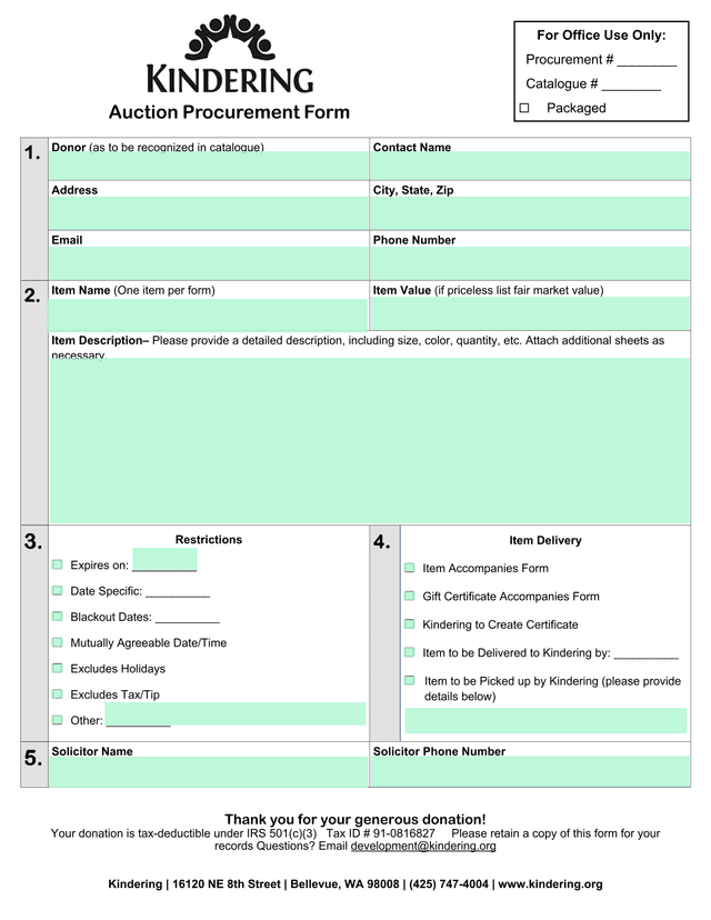 Auction Procurement Form screenshot