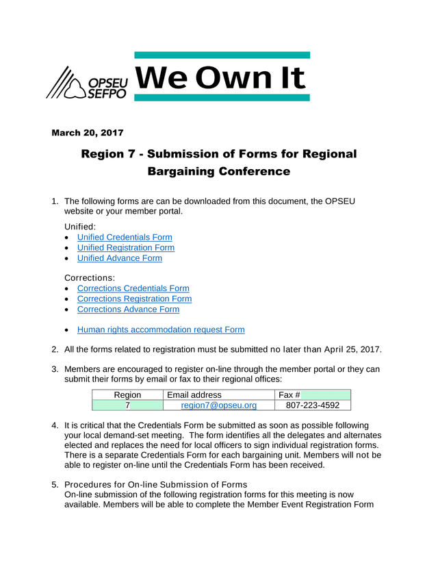 Region 7   Submission Of Forms For Regional Bargaining Conference screenshot