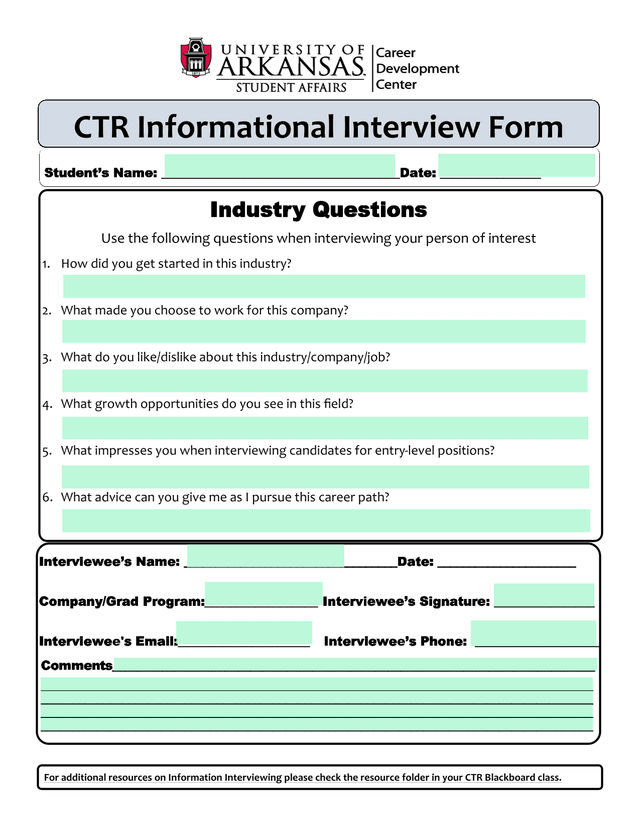 CTR Informational Interview Form screenshot