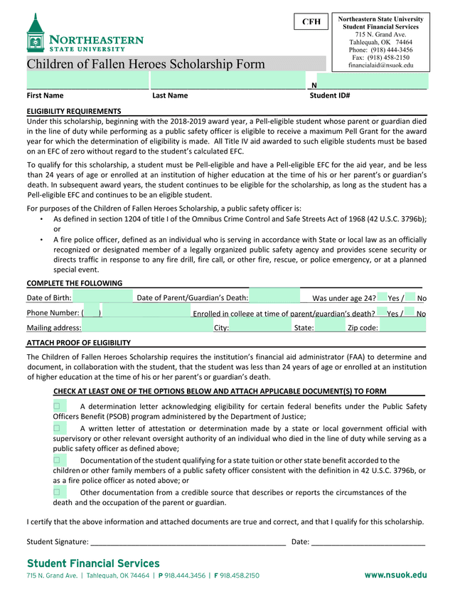 Children Of Fallen Heroes Scholarship Form screenshot