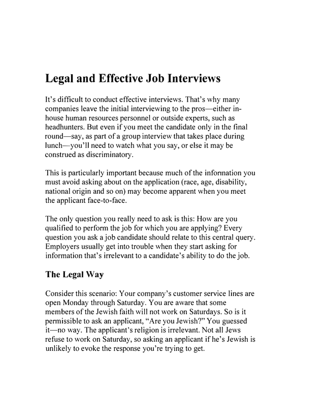 Legal And Effective Job Interviews screenshot