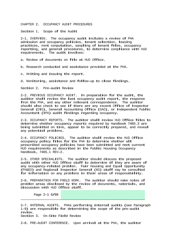 CHAPTER 2. OCCUPANCY AUDIT PROCEDURES screenshot