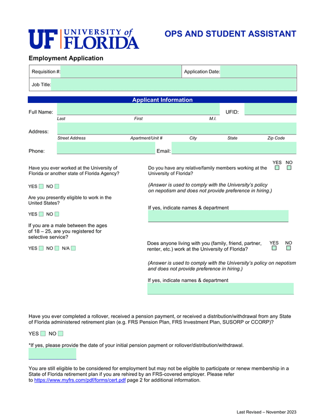 Employment Application screenshot