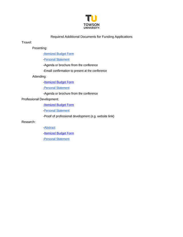 Required Additional Documents For Funding Applications screenshot