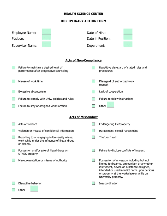 Disciplinary Action Form screenshot