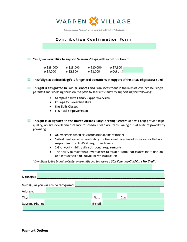 Contribution Confirmation Form screenshot