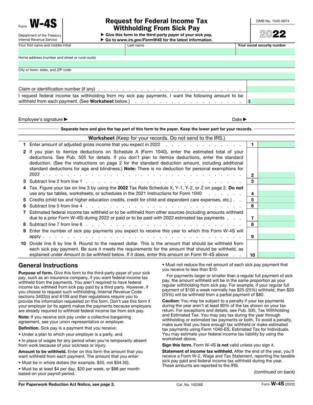 Form W 4S screenshot