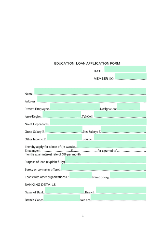 EDUCATION LOAN APPLICATION FORM screenshot