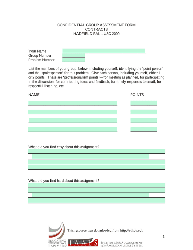 CONFIDENTIAL GROUP ASSESSMENT FORM screenshot