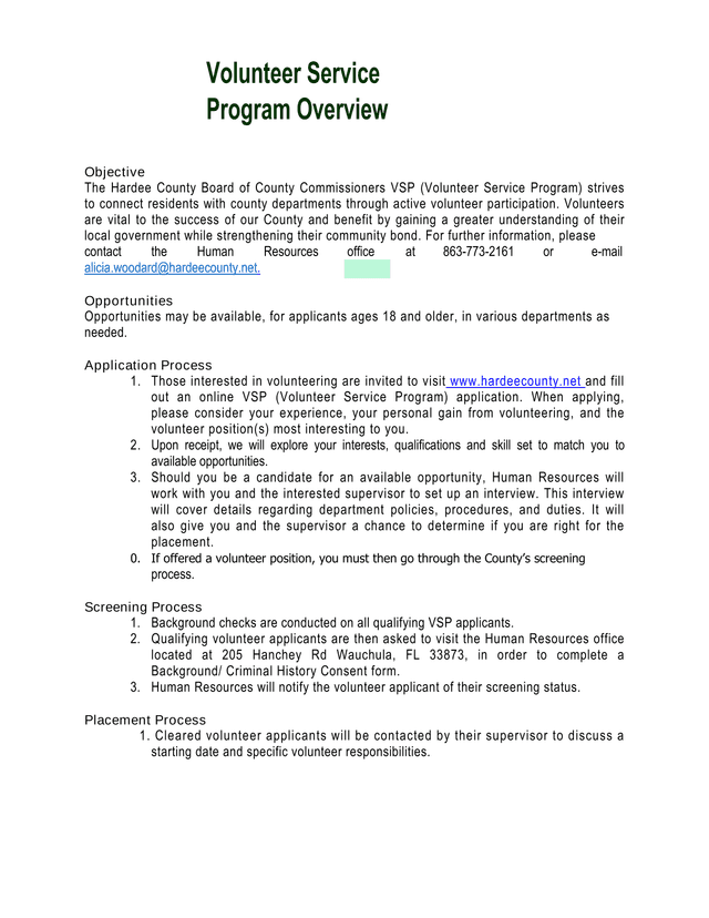 VSP Volunteer Service Program Application screenshot