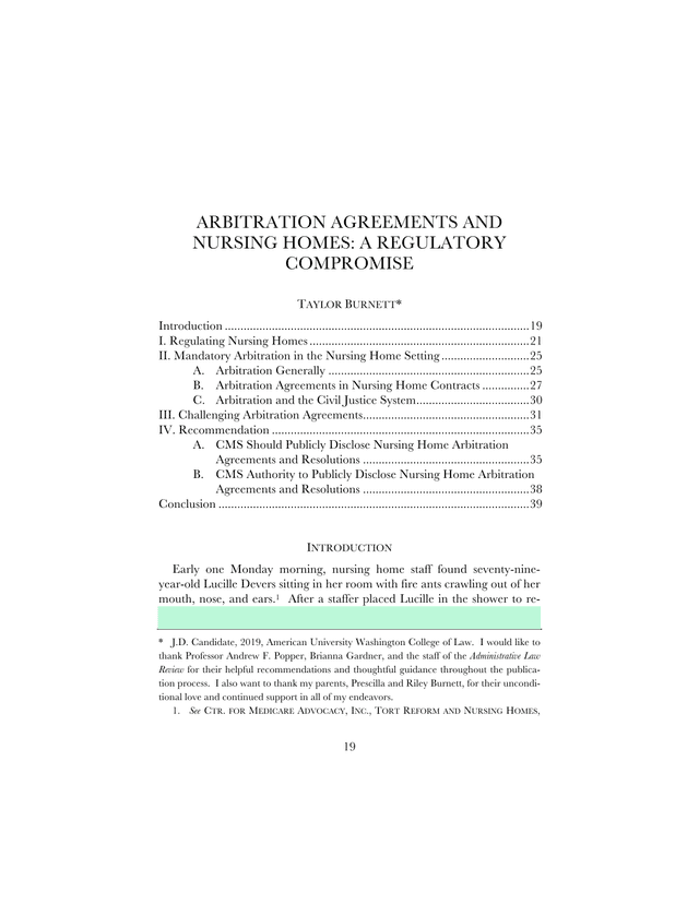 Arbitration Agreements And Nursing Homes A Regulatory Compromise screenshot