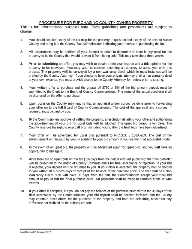 Procedure For Purchasing County Owned Property screenshot