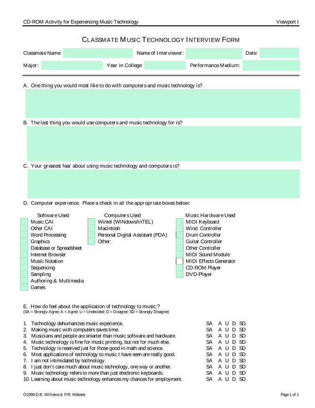 CLASSMATE MUSIC TECHNOLOGY INTERVIEW FORM screenshot
