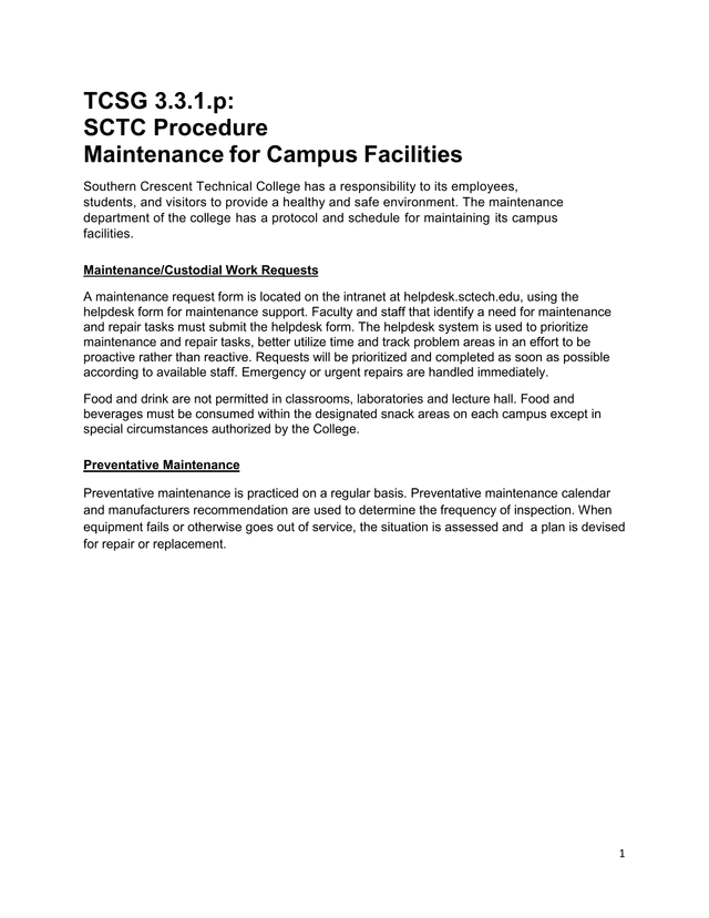 TCSG 3.3.1.P SCTC Procedure Maintenance For Campus Facilities screenshot
