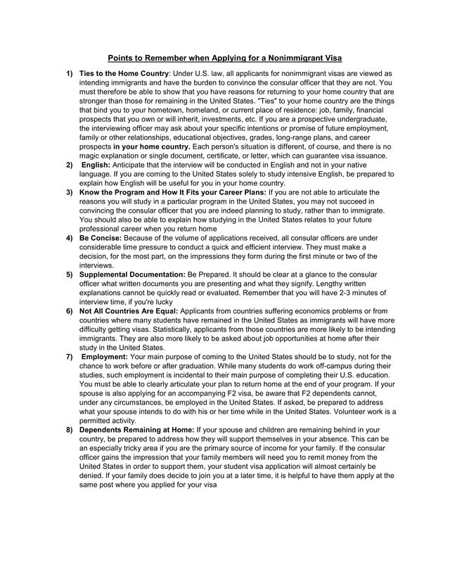 Points To Remember When Applying For A Nonimmigrant Visa screenshot