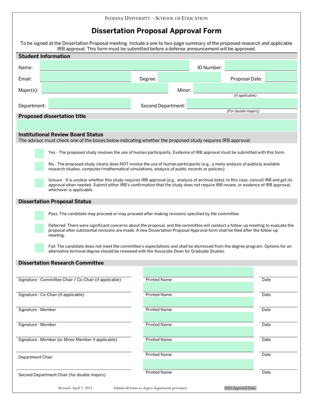 Dissertation Proposal Approval Form screenshot