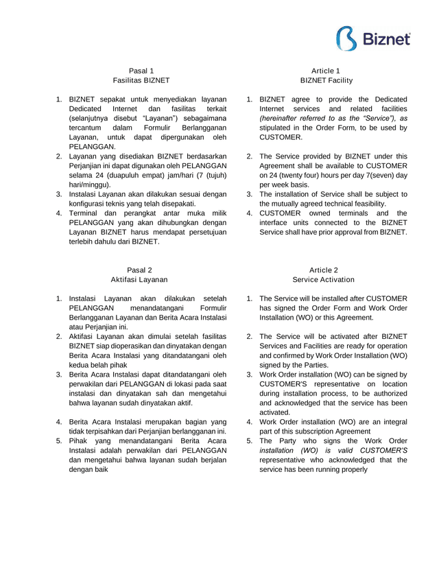 Perjanjian Layanan BIZNET screenshot
