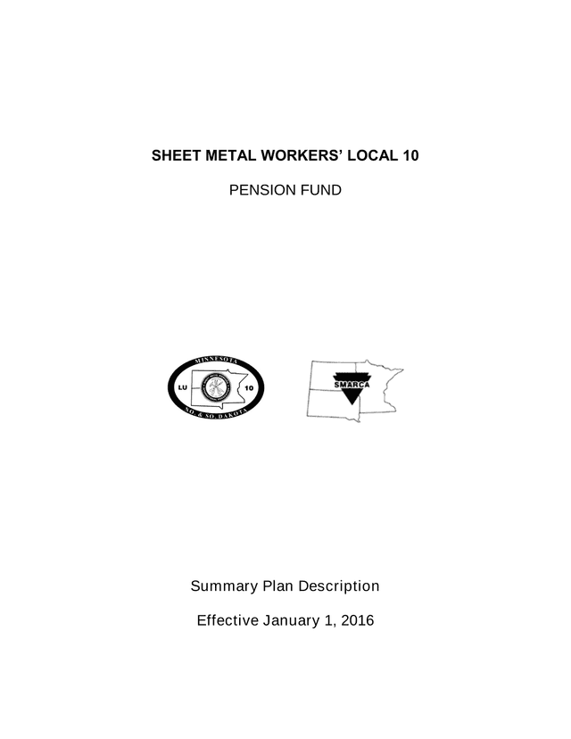 Sheet Metal Workers Local 10 Pension Fund Summary Plan Description screenshot