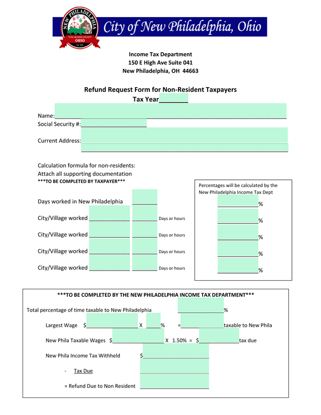 Refund Request Form For Non Resident Taxpayers screenshot