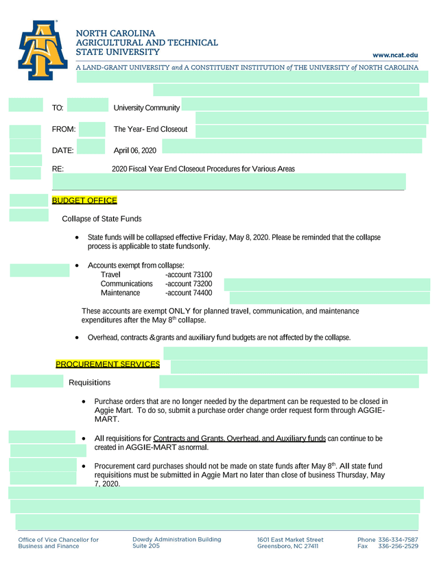 2020 Fiscal Year End Closeout Procedures screenshot