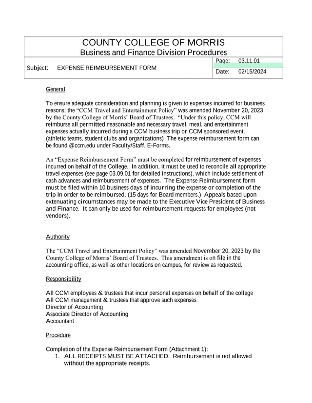 EXPENSE REIMBURSEMENT FORM screenshot