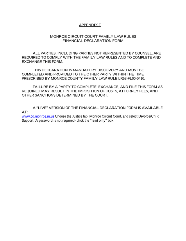 Monroe Circuit Court Financial Declaration Form screenshot