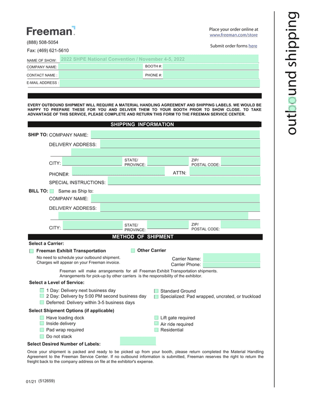 Outbound Shipping Form screenshot