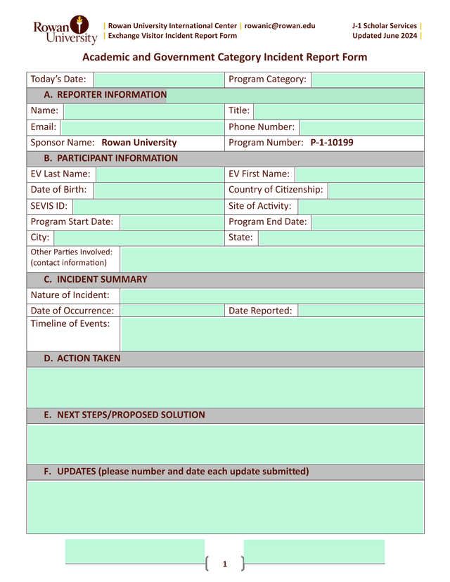 Academic And Government Category Incident Report Form screenshot