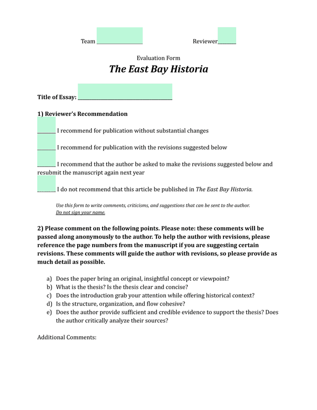 Evaluation Form screenshot
