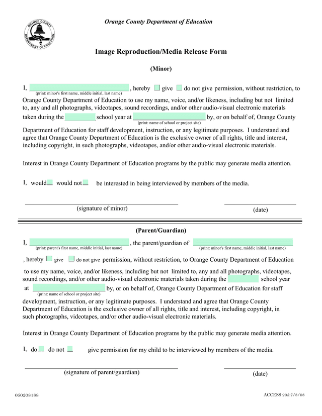 Image ReproductionMedia Release Form (Minor) screenshot