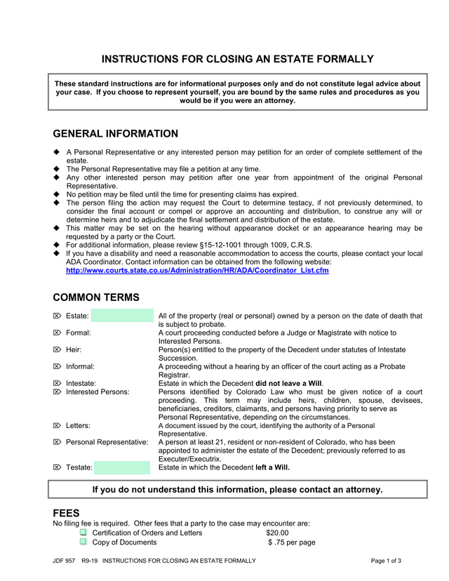 INSTRUCTIONS FOR CLOSING AN ESTATE FORMALLY screenshot
