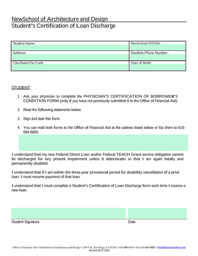 StudentS Certification Of Loan Discharge screenshot