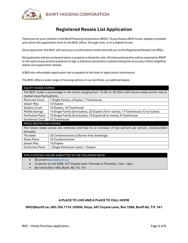 BHC  Home Purchase Application screenshot