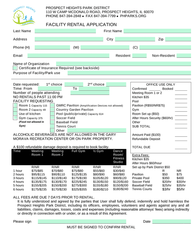 Facility Rental Application screenshot