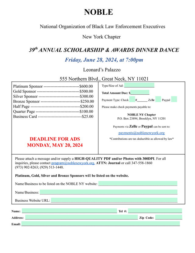 NOBLE 39th Annual Scholarship  Awards Dinner Dance Sponsorship Form screenshot