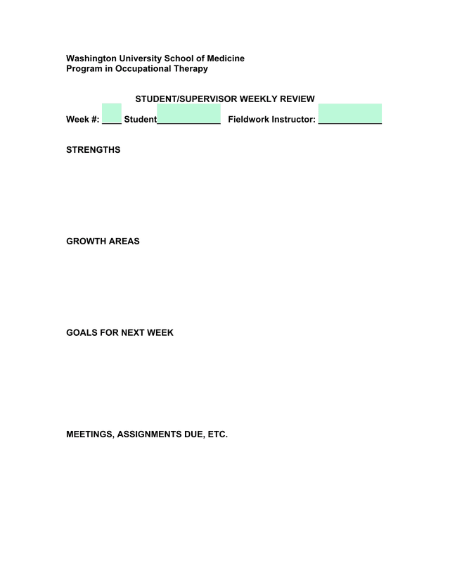 StudentSupervisor Weekly Review screenshot
