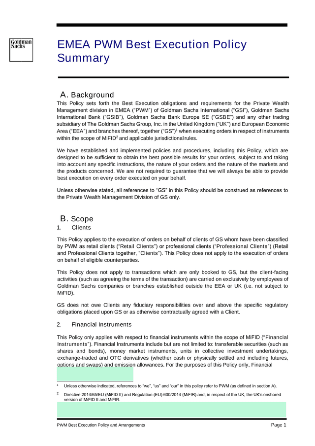 PWM Best Execution Policy And Arrangements screenshot