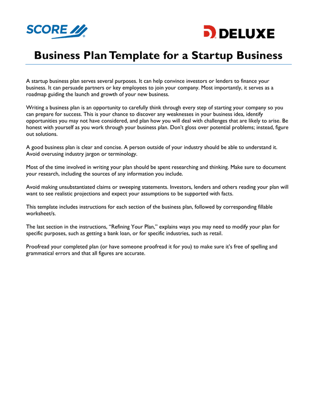 Business Plan Template For A Startup Business screenshot