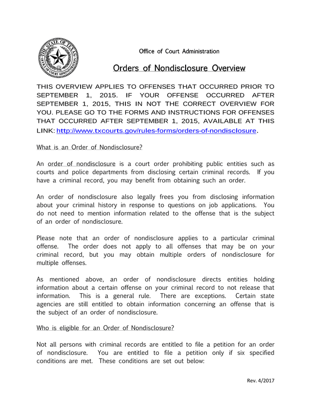 Orders Of Nondisclosure Overview screenshot