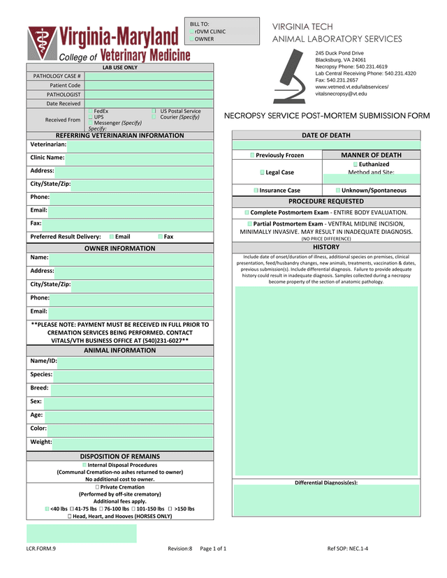 LCR.FORM.9 Referring Veterinarian Information screenshot