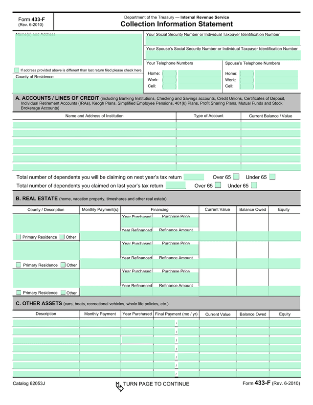 Form 433 F screenshot