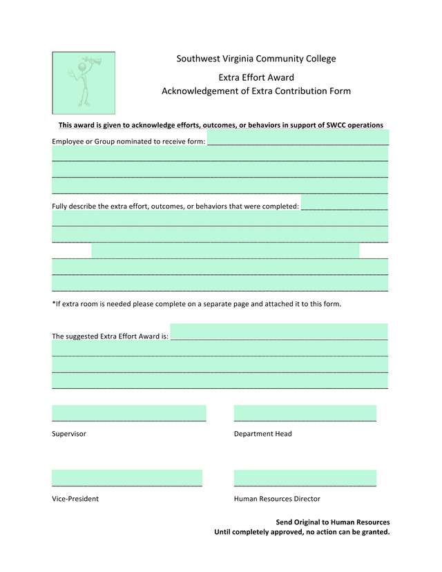 Extra Effort Award Acknowledgement Of Extra Contribution Form screenshot