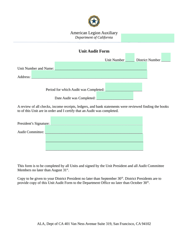 Unit Audit Form screenshot