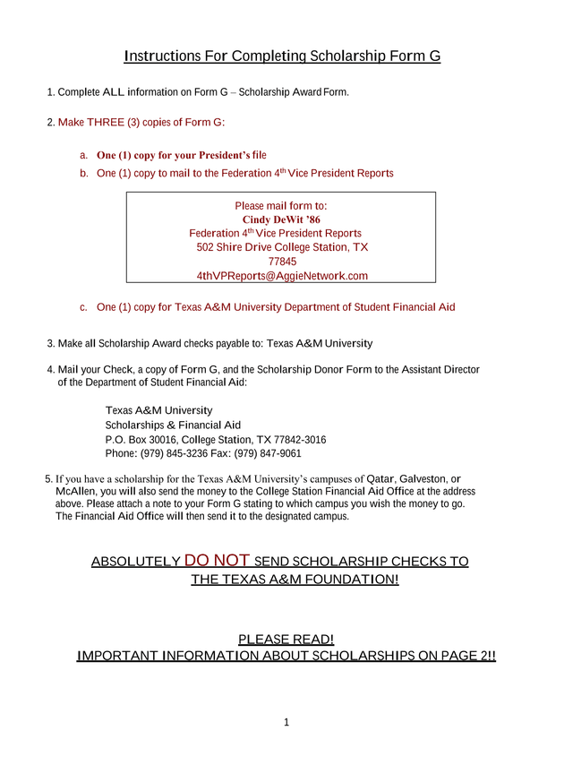 Instructions For Completing Scholarship Form G screenshot