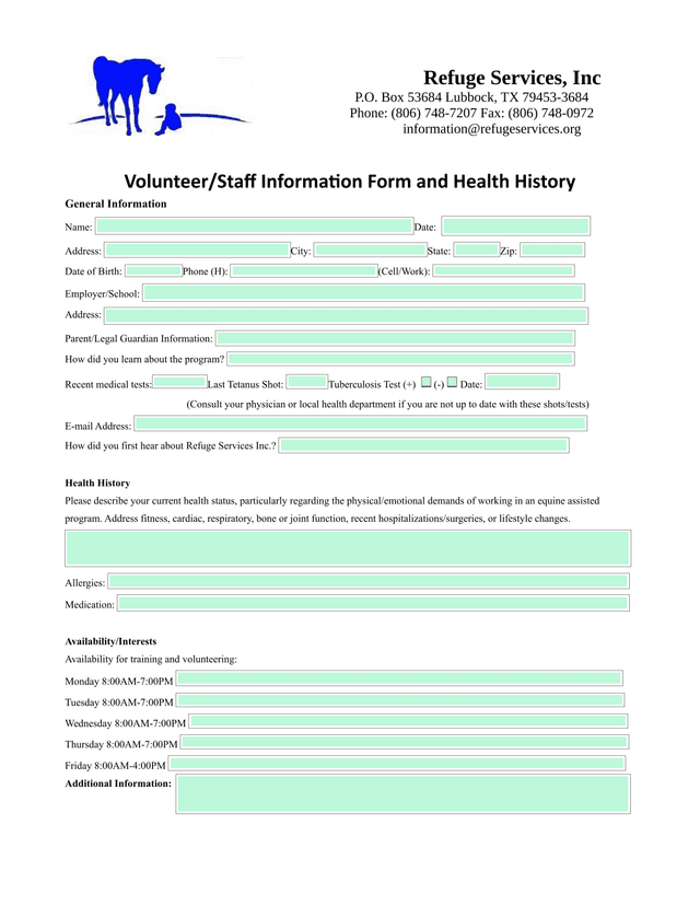 VolunteerStaff Information Form And Health History screenshot