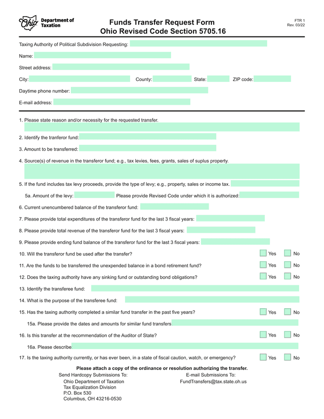 Funds Transfer Request Form screenshot