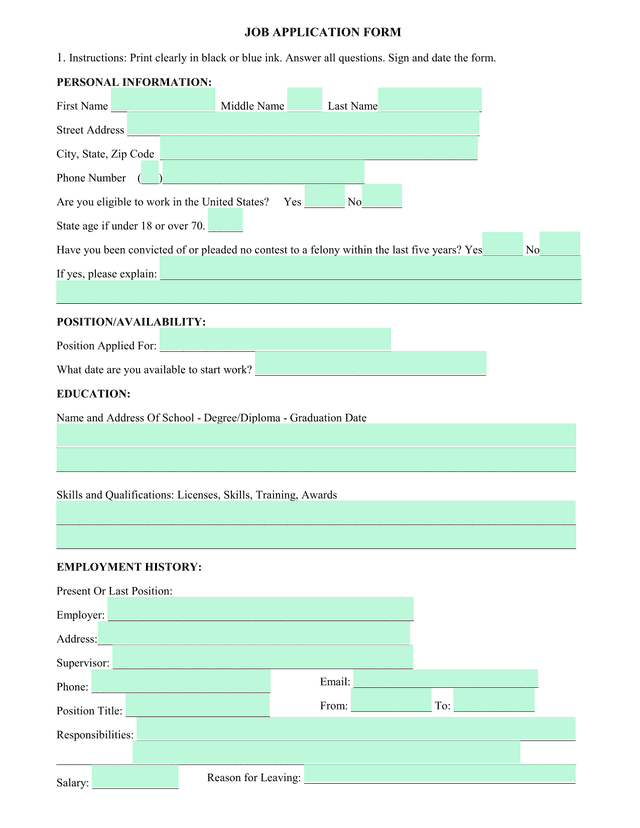 Job Application Form screenshot